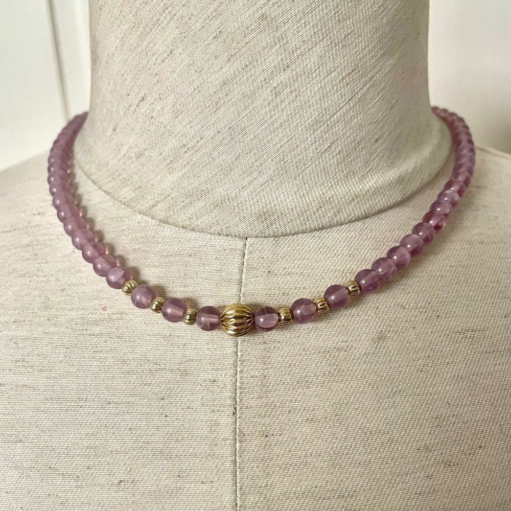 Vintage translucent purple gold tone Necklace